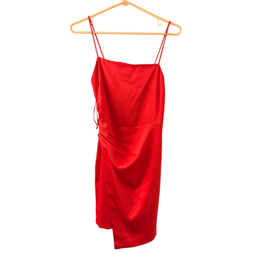 Zara Red Satin Ruched Mini Dress Spaghetti Strap Cocktail Party Women Size Small